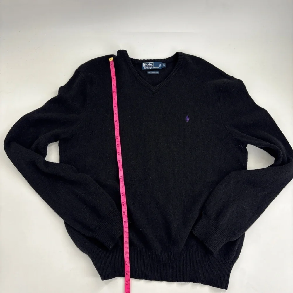 Polo by Ralph Lauren Black V-Neck Sweater with Purple Logo